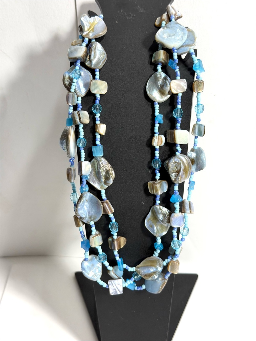 Abalone Mother of Pearl Shell Layered Necklace Pale Blue Beige Mermaid Boho Chic